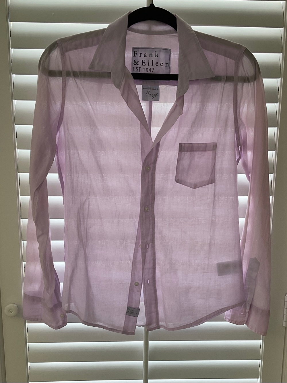 Frank & Eileen cotton voile Barry XS Pale Lilac Button-Down Shirt New Never worn